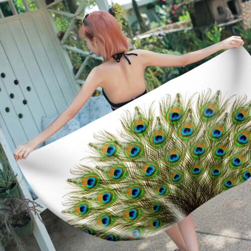 Ethnic Watercolor Mandala Peacock Feathers Sauna Bath Swim Beach Towel Blanket 