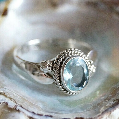 Silberring 52 53 55 56 Blautopas Blau Topas Vintage Schlicht Floral Silber Ring