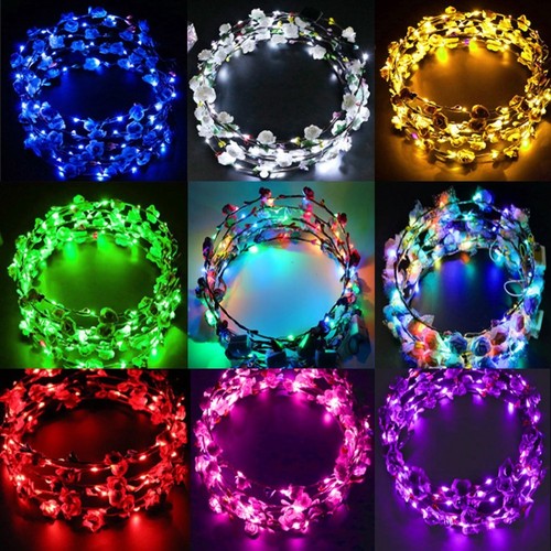 Hochzeit Party Krone Blumen Stirnband LED leuchten Haar Kranz Haarband Garland