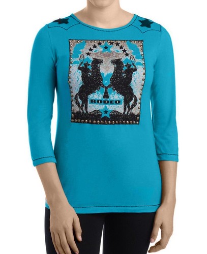 Turquoise Rodeo Horse Western Embellished Tee Tunique NWT $110 Women/'s S