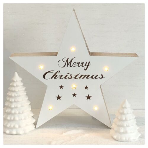 Joyeux Noël en bois blanc Light Up 3D STAR Large 38 cm DEL 