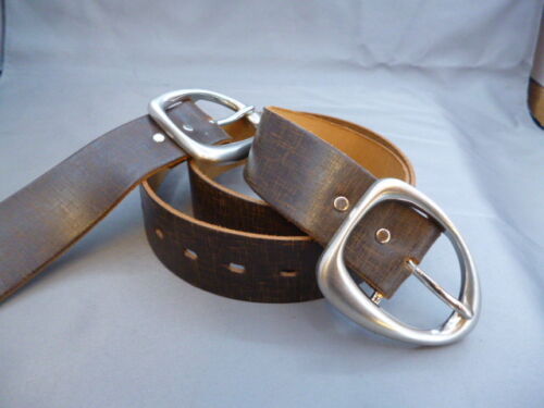 Belt Brown Fine Grain 38mm Vintage Real Leather Chrome Buckle England xl Ga6b 