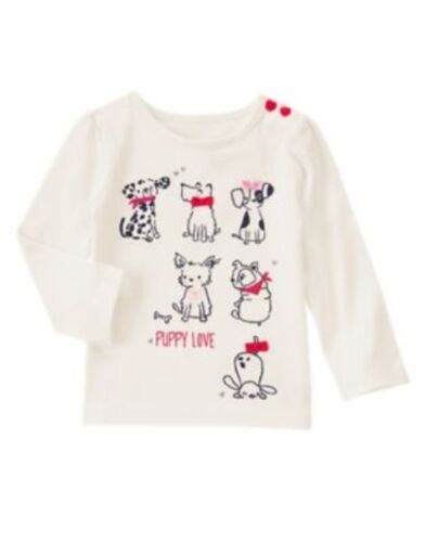 GYMBOREE FUN AT HEART IVORY w/ PUPPIES A/O  Puppy Love L/S TEE 12 18 24 2 3 NWT 