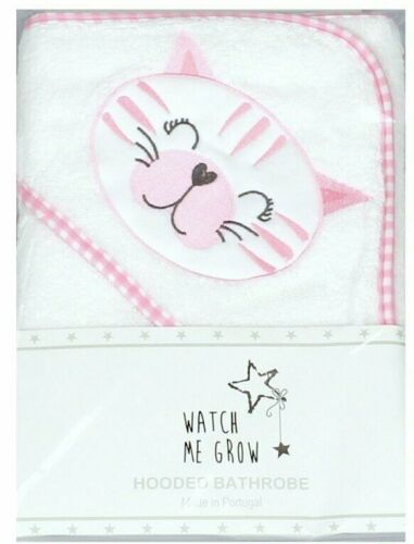 Baby Girls Hooded Towel Cute Cat Design Embroidery Pink Gingham Check