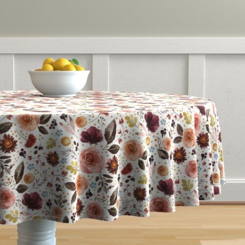 Round Tablecloth Floral Flowers Autumn Fall Thanksgiving Rustic Cotton Sateen
