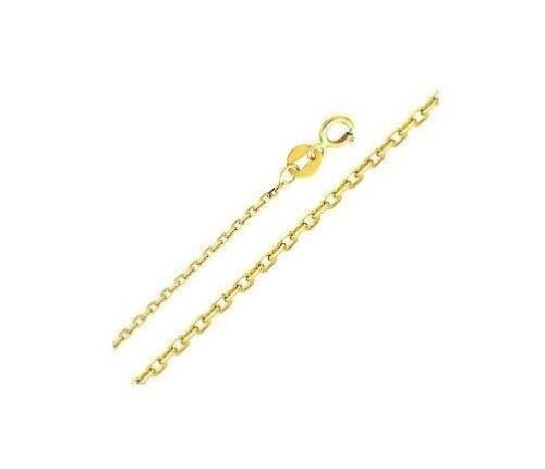 14K Solid Yellow Italian Gold Oval Angled Cut 0.9 mm Rolo Cable Chain Necklace 