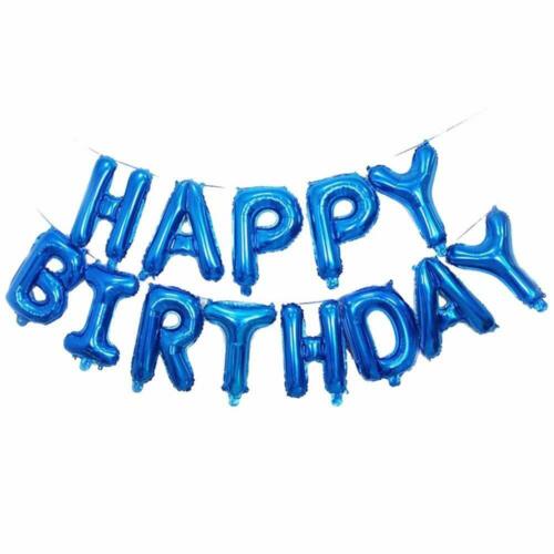 Blue Happy Birthday Bunting Banner Foil Balloon Set FREE Straw and Ribbon 5m 