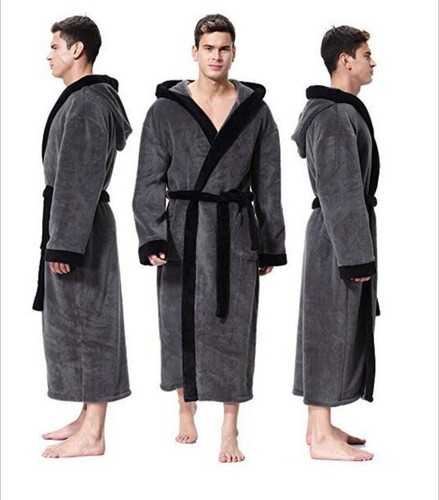 Herren Lang Flanell Kapuzen Frottier Bademantel Bademantel Dressing Bademantel