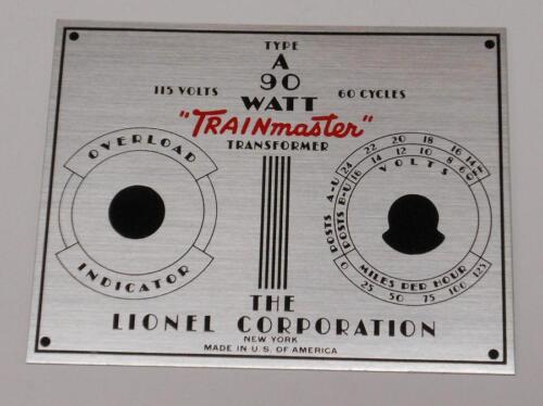 Reproduction Nameplate for Lionel Type A Transformer