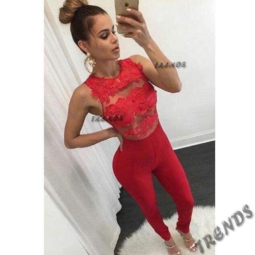 UK Womens 4 Colour Evening Party Playsuit Ladies Lace Long Jumpsuit Size 8-14