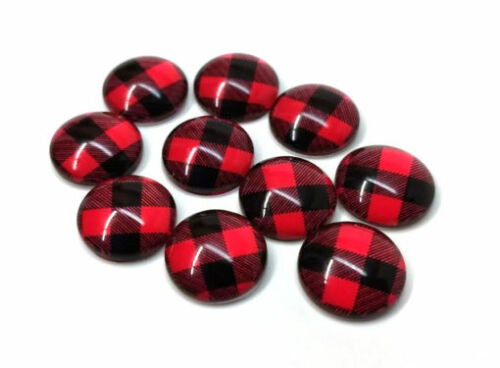 Buffalo Check 10 pcs Red and Black Circle Glass Round Dome Seals Tiles 12mm