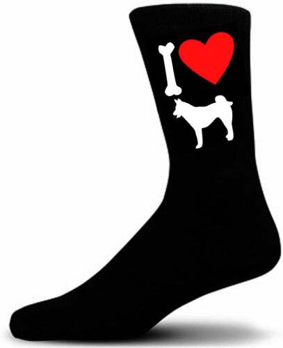 Mens Black Novelty Husky Socks I Love My Dog Socks 