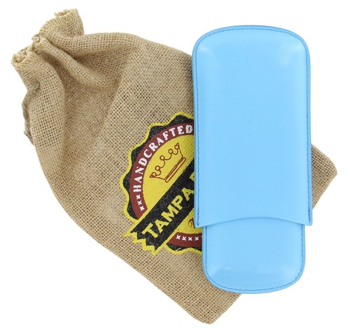 Tampa Fuego Cigar Case Genuine Leather Pale Blue Unlined 7/"