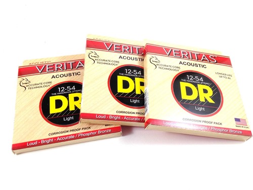 DR Strings Guitar Strings 3 Pack Veritas Acoustic 12-54 Phosphor Bronze