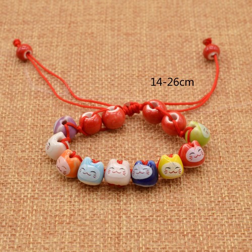 Ceramic Cat Beads Charm Lucky Bracelets For Fortune Money Health Adjustable Red