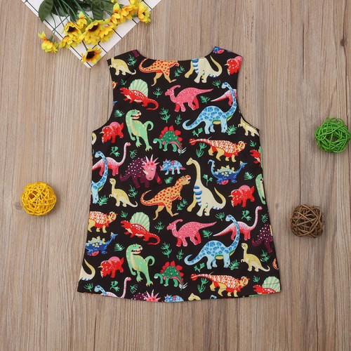 UK Kids Baby Girl Cotton Animal Dinosaur Sleeveless A-line Dress Clothes Summer