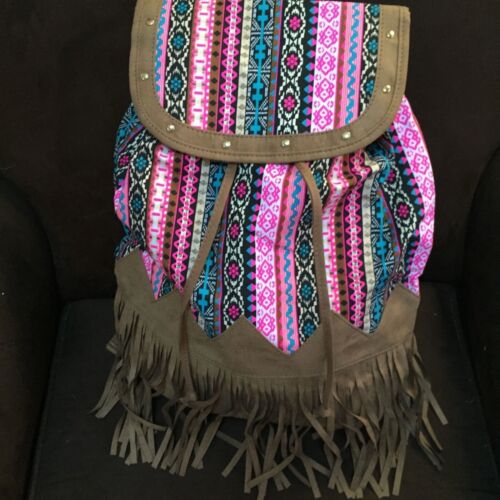 WOW SUPER ROOMY!! JUSTICE RUCKSACK  BACKPACK AZTEC//STUDS AND FRINGE!!