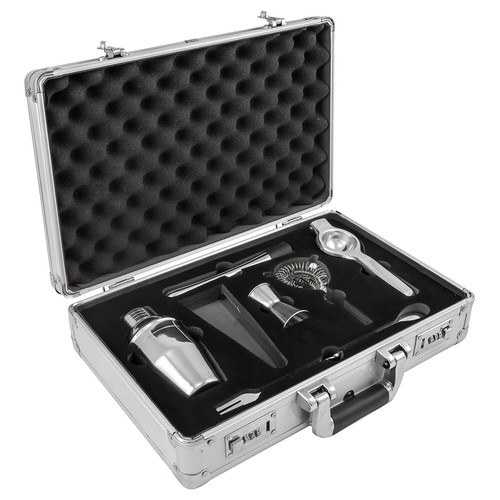 anndora Cocktail Set 7 Teile Barzubehör Mixer Shaker Aluminium Koffer Silber