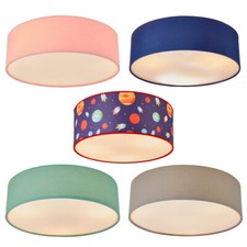 Litecraft Glow Flush Mount Circular Ceiling Light With Drum Shade - 5 Colours