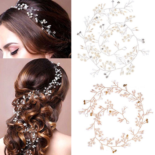 Wedding Bridal Hair Vine Crystal Pearl Headband Bridal Long Chain Headpiece Hot 