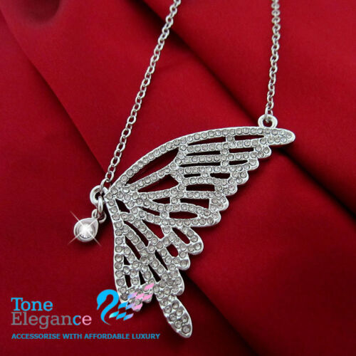18k 18ct white gold GF women butterfly solid Necklace made with swarovski #BO50