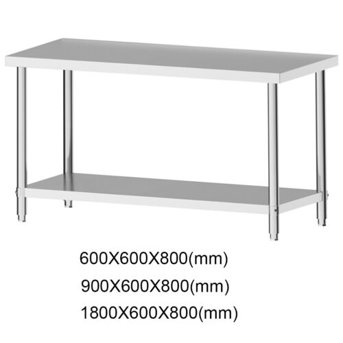 2Tiers Stainless Steel Work Bench Kitchen Catering Tables Corrosion-Resistant UK 