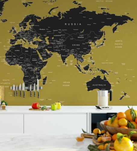 Mapa del mundo de oro Mural de Pared #6135