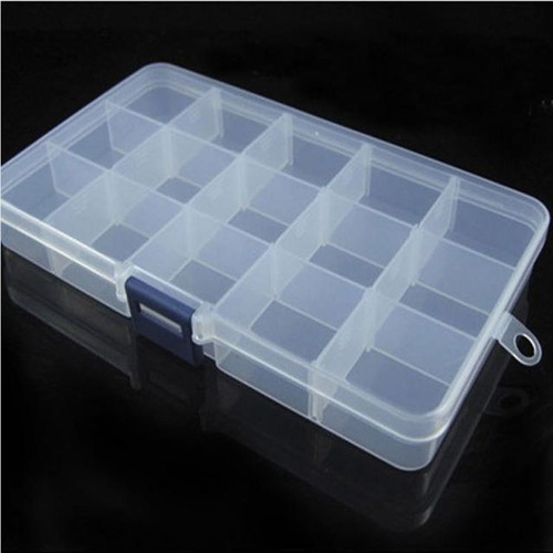 Adjustable 15 Slots Plastic Fishing Lure Hook Tackle Box Storage Case Organizer