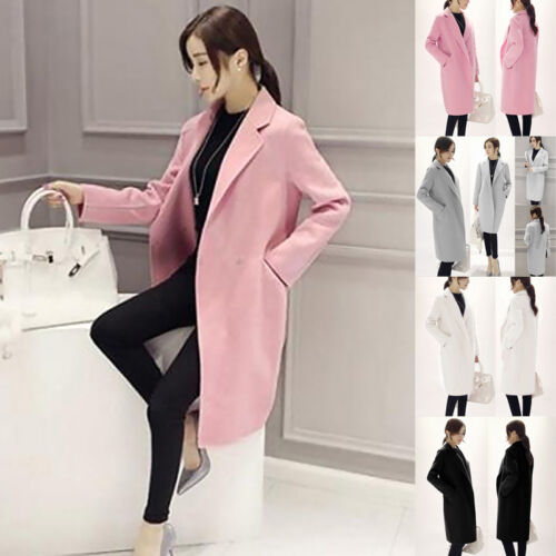 Fashion Winter Women Warm Wool Lapel Long Slim Trench Coat Jacket Overcoat