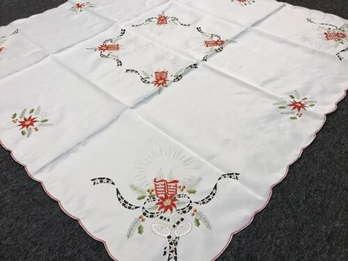 Embroidered Christmas Red Candle Embroidery Tablecloth Fabric 54" Square 5638 