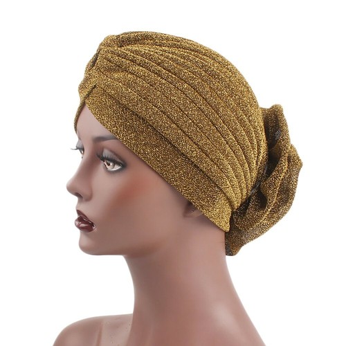 Women India Muslim Stretch Bright Thread Floral Turban Hat Head Scarf Wrap Cap