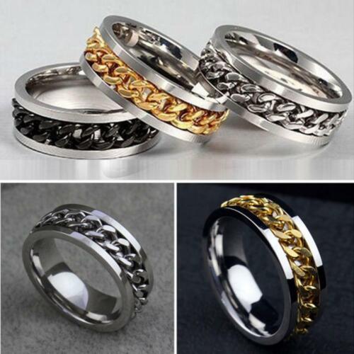 Punk Stainless Wedding Jewelry Rotatable Chain Band Ring Spinner Titanium Steel