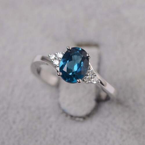Female Ring Natural London Blue Topaz GTL Certified Gemstone 925 Sterling Silver
