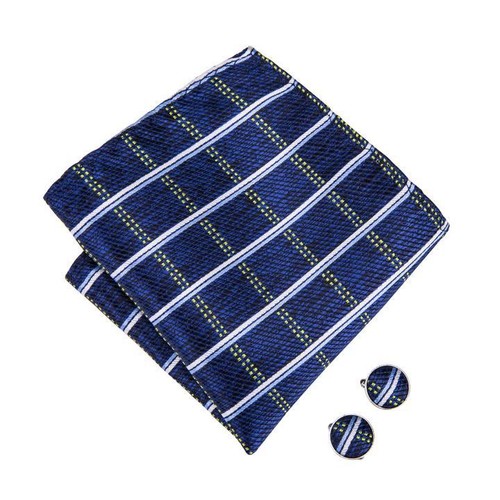USA Blue Plaida/&Checks Classic Silk Mens Bow Tie Cufflinks Pocket Square LH-763
