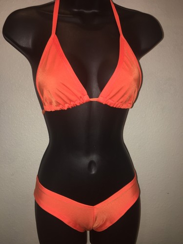 Exotic Dancer Tri Top And Scrunch Butt Booty Short Set Neon Orange