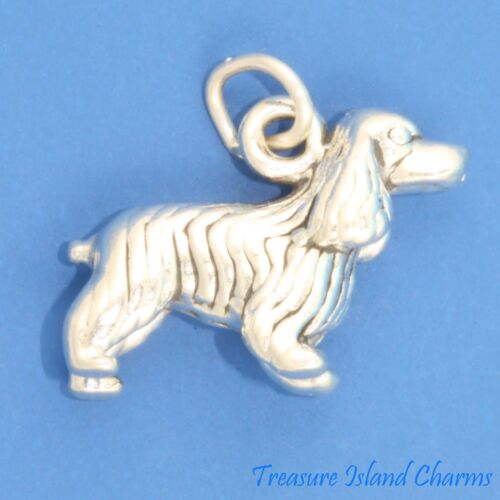 Cocker Spaniel Dog Breed 3D .925 Solid Sterling Silver Charm pendentif made in USA