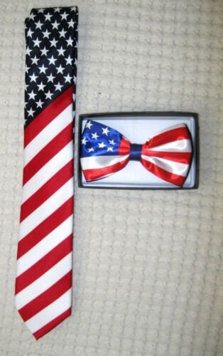US Flag American Flag 3" Neck Tie & US Patriotic Flag  Adjustable Bow Tie-V3 