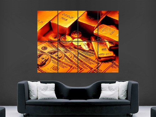 MONEY GOLD BARS COINS POSTER DOLLAR NOTES LARGE WALL ART