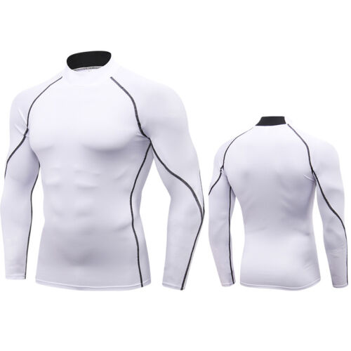 Mens Compression Shirt Mock Dri-fit Plain Slim fit Base layer Long Sleeve Tights