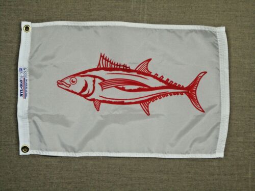 Albacore Tuna Red White Indoor Outdoor Dyed Nylon Boat Flag Grommets 12/" X 18/"