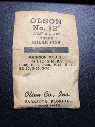 Johnson Motor NOS Olson Outboard Motor Shear Pin Set No 7/32" x 1-1/2" 12 