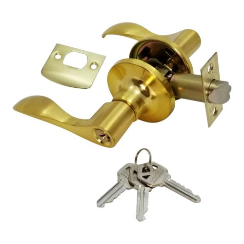 Lever Door Lock Cylinder Entry Privacy Passage Dummy Satin Brass Wave Handle 