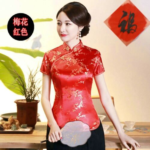 Classic Chinese Style Tang Shirts Women Ladies Short Sleeve Summer Blouse Tops D