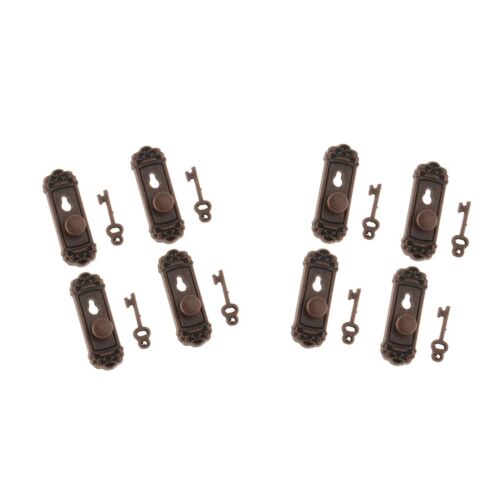 8pieces 1:12 Ancient Metal Door Knob with Key Set Dollhouse Miniature Handle