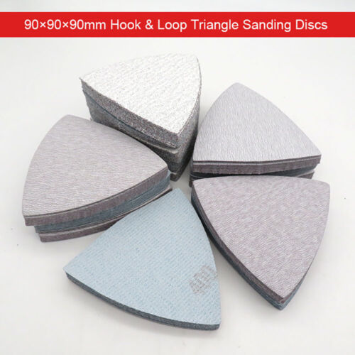 90mm Angle Grinder Triangle Sandpaper Pads Hook & Loop Sanding Discs 60-800 Grit 