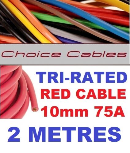 TRI RATED CABLE 10mm 75 AMP 2 METRES RED CAR BOAT LOOM WIRE BS6231 PANEL WIRE 2m