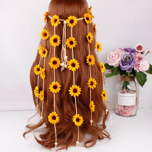 Women Boho Sun Flower Hairband Party Headbands Tassels Handmade Hair Accessories 