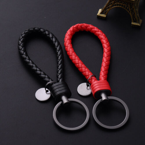 Car Keychain Key Chain Ring Leather Rope Strap Weave Keyring Key Fob 11 Colors