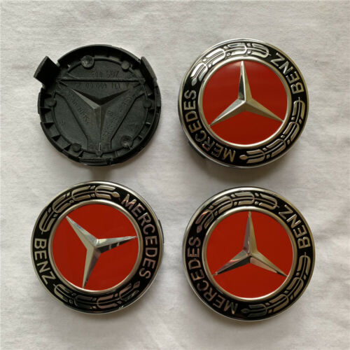 4pcs x For Mercedes Benz Wheel Center Caps Emblem Black Red Chrome Hubcaps 75MM