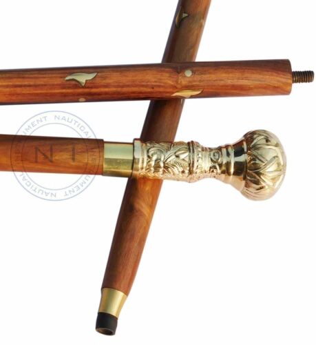 Designer Vintage Brass Handle Walking Solid Wooden Walking Stick Antique Cane